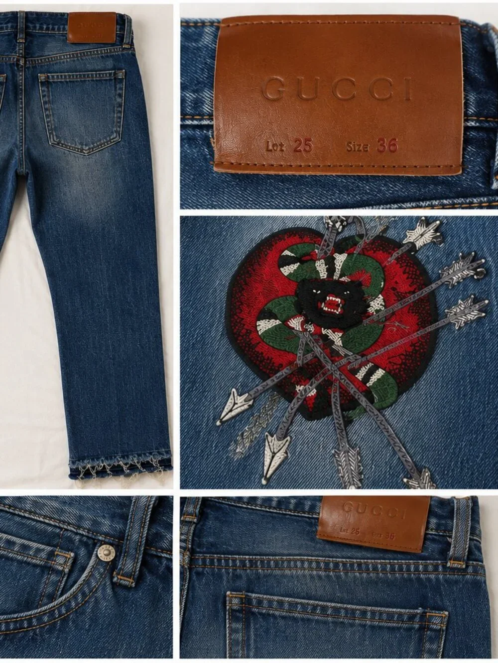 Gucci Men's Embroidered Snake & Arrows Jeans Size 36